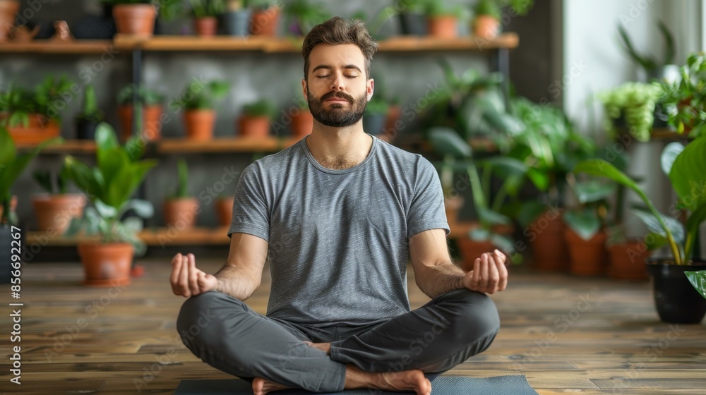 Meditative Man Sitting Amongst Plants Meditative Man Sitting Amongst Plants