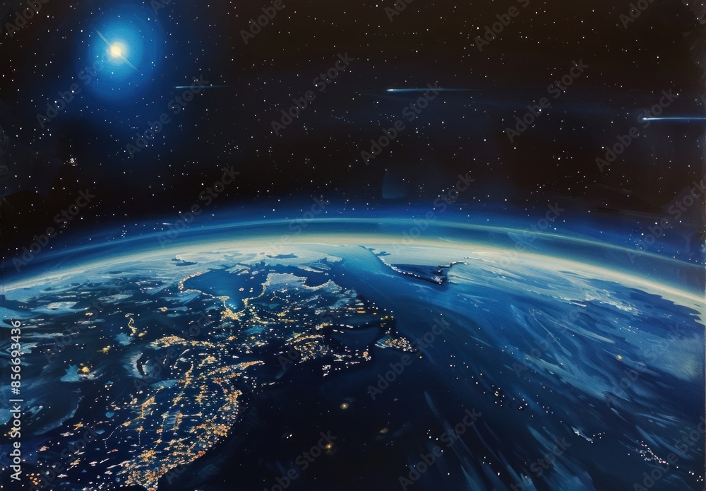 Obraz premium Earth From Space: A Nighttime View