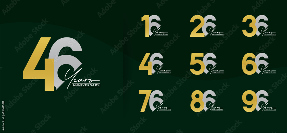 anniversary logo style set with gold and silver color can be use for celebration moment anniversary logo style set with gold and silver color can be use for celebration moment