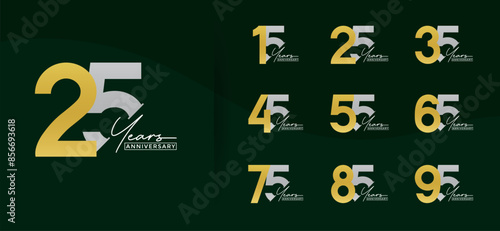 anniversary logo style set with gold and silver color can be use for celebration moment