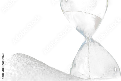 Hourglass stand on black sand with silhouette shadow over black background. Black hourglass show more time Deadline extended time management hope concept hour glass, life clock passing by
