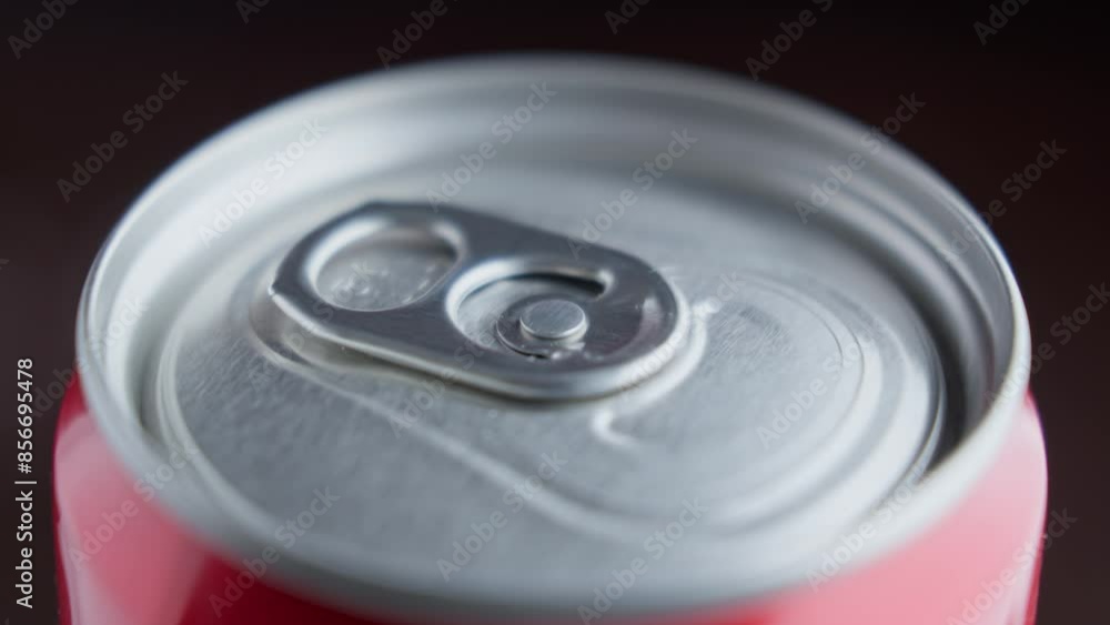 Coke can rotating. Red metal can with drink. Top side. Can with carbonated soda. Close-up in 4K, UHD Coke can rotating. Red metal can with drink. Top side. Can with carbonated soda. Close-up in 4K, UHD