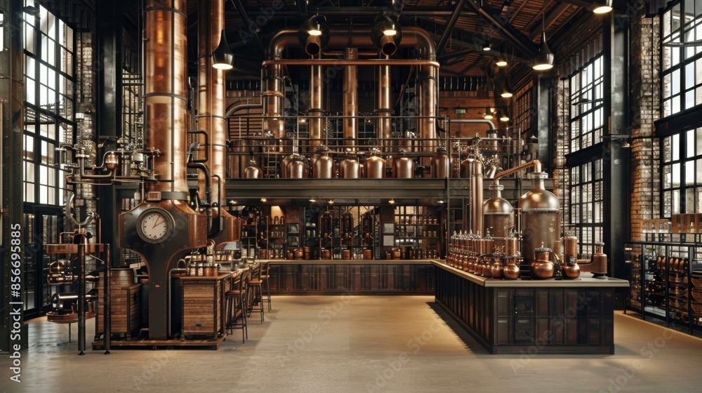 Inside an Industrial Factory, Steam Engine Displayed Inside an Industrial Factory, Steam Engine Displayed
