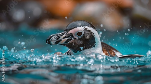 medium shots , Humboldt Penguin Spheniscus humboldti , adobe lightroom filter , Ultra clear image, Add Copyspace