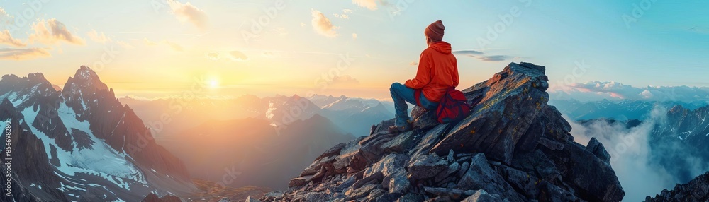 Fototapeta premium Long Shots , Senior nature photographers on mountain , adobe lightroom filter , Ultra clear image, Add Copyspace