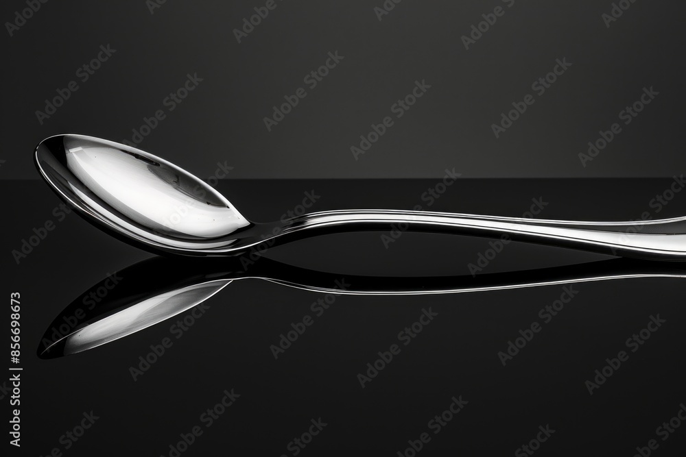 A close-up image of a spoon and fork placed on a black surface A close-up image of a spoon and fork placed on a black surface
