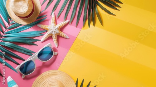 Vibrant Beach Vacation Scene with Fun Accessories, Great for Family Holidays and Summer Activities photo