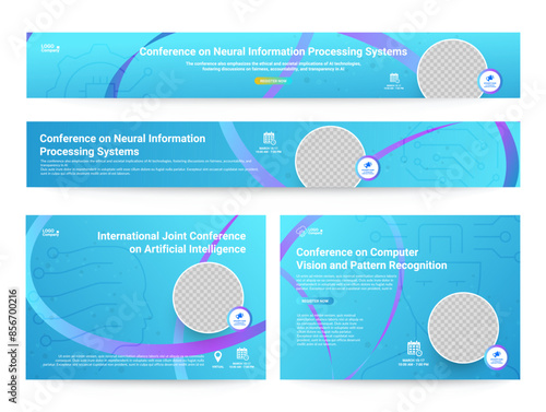 Artificial intelligence studying business conference banner design template set vector flat