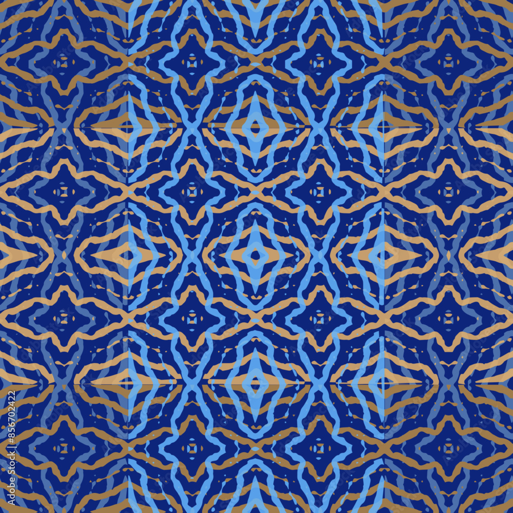 Modern marine blue fabric design textile swatch ladies dress all over print. Dark blue and gold texture. Graphic modern pattern Modern marine blue fabric design textile swatch ladies dress all over print. Dark blue and gold texture. Graphic modern pattern