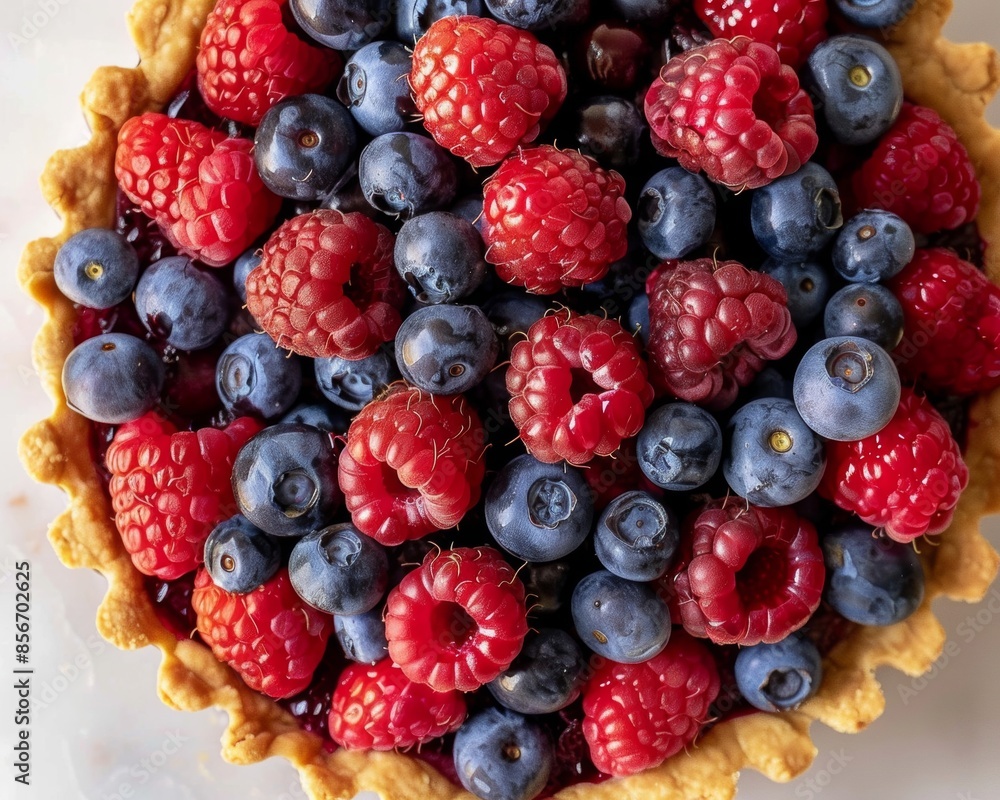 Aerial view of a delicious berry tart with a golden crispy crust, showcasing vibrant berries and a perfect lattice pattern Aerial view of a delicious berry tart with a golden crispy crust, showcasing vibrant berries and a perfect lattice pattern