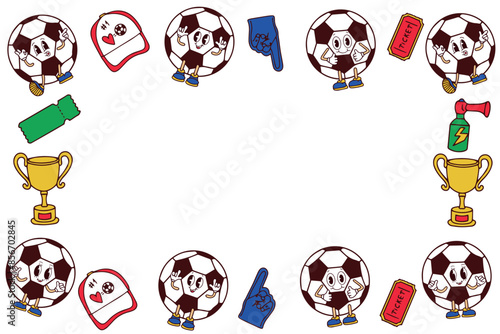 Photo of paraphernalia of football players and fans in doodle style. Football decorative illustration. Vector