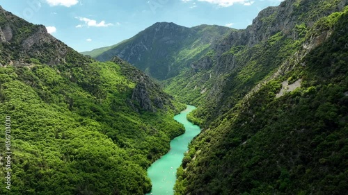 Magnificent Lighting in Gorges Du Verdon River Canyon, Aerial Dolly In