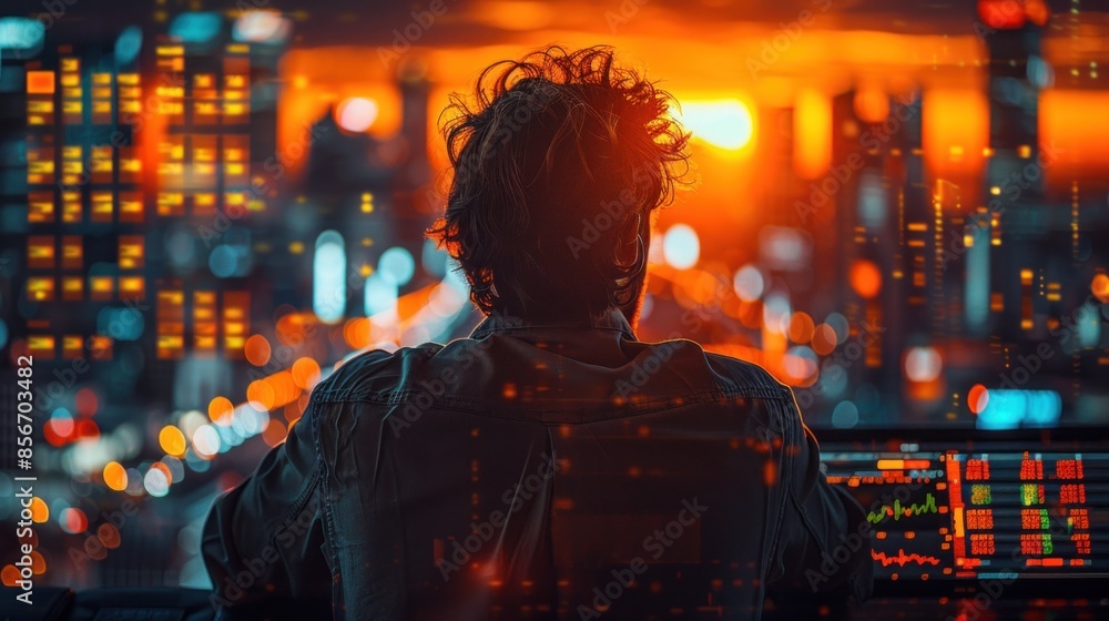 Reverse silhouette of a financial trader in a high-resolution, detailed studio setting with superb lighting Reverse silhouette of a financial trader in a high-resolution, detailed studio setting with superb lighting