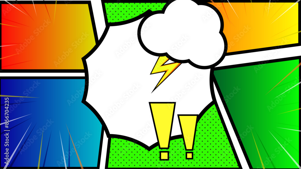 Fototapeta premium Comic colorful frame background. Comic book page with place for text speech bubbles symbols