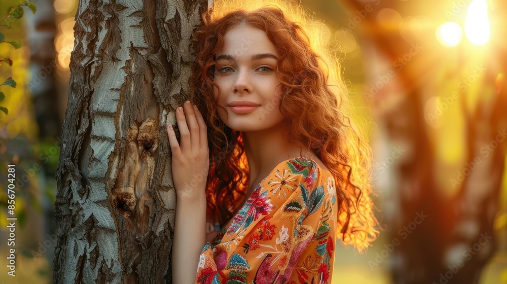 Fototapeta premium The woman by tree