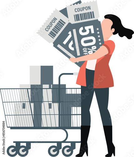 Girl is standing near shopping trolly