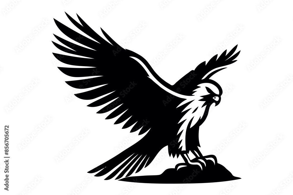 Obraz premium Eagle silhouette vector illustration. Flying eagle logotype mascot in engraving style. Vector illustration of sign or mark.