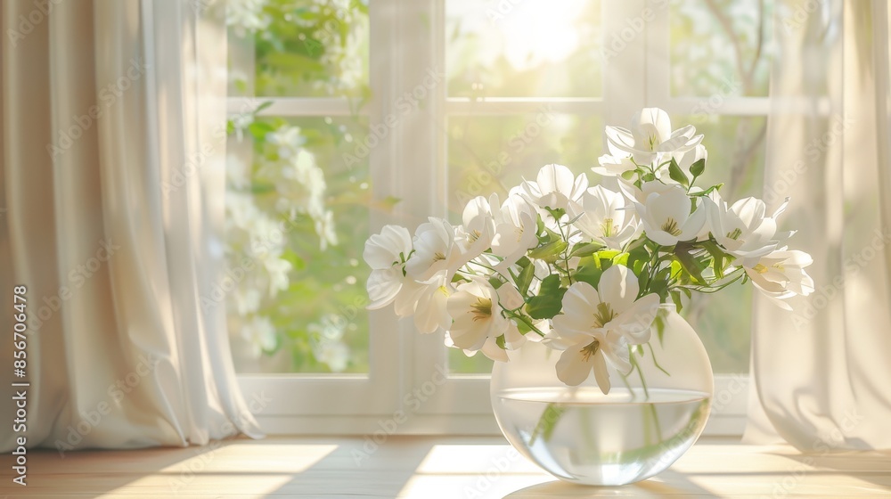 White Flowers in a Vase by a Window White Flowers in a Vase by a Window