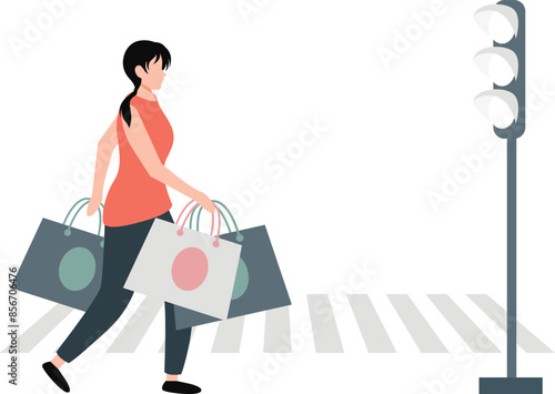 The girl is crossing the road