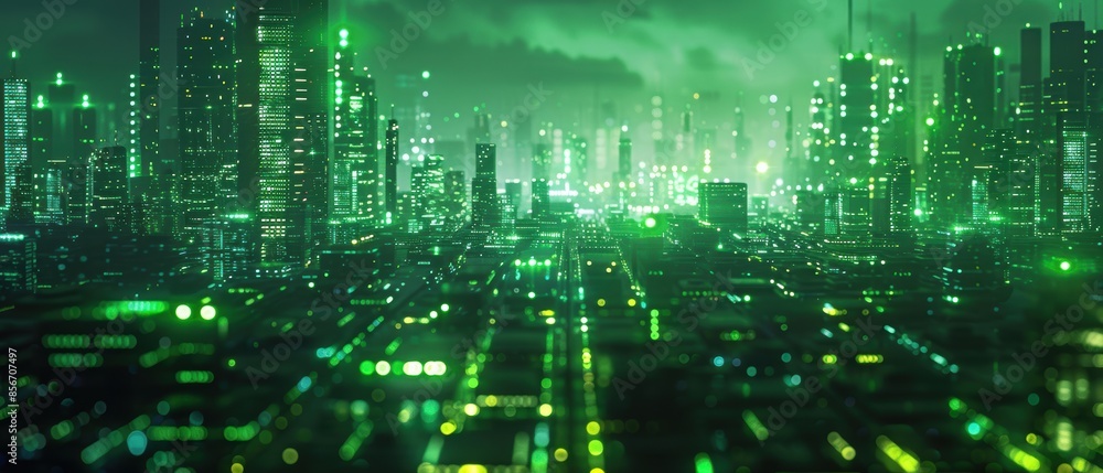 Green Cityscape Night Lights. Green Cityscape Night Lights.