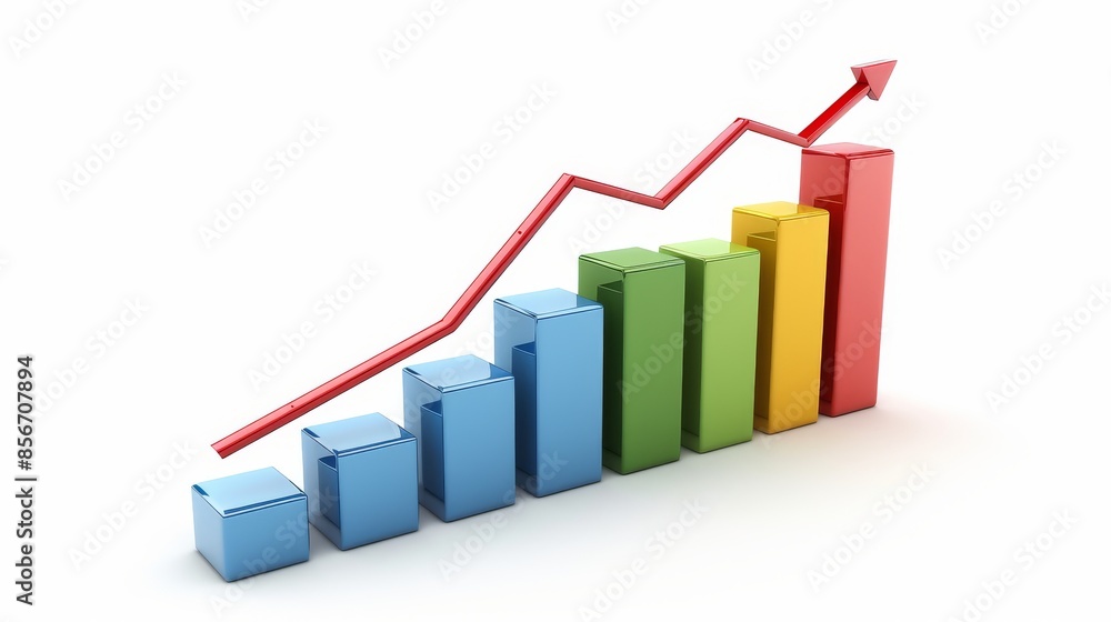 Growth diagram with arrow. 3d render on white Growth diagram with arrow. 3d render on white