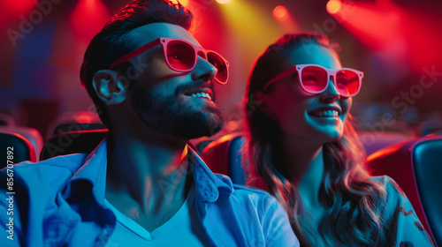 Vibrant Movie Night With Enthusiastic Couple Wearing 3D Glasses