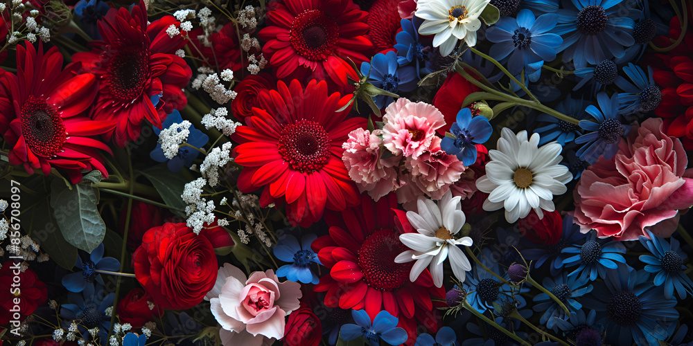 Red, White, and Blue Flower Arrangement, Patriotic Floral Display for Holiday
Red, White, and Blue Flower Arrangement, Patriotic Floral Display for Holiday