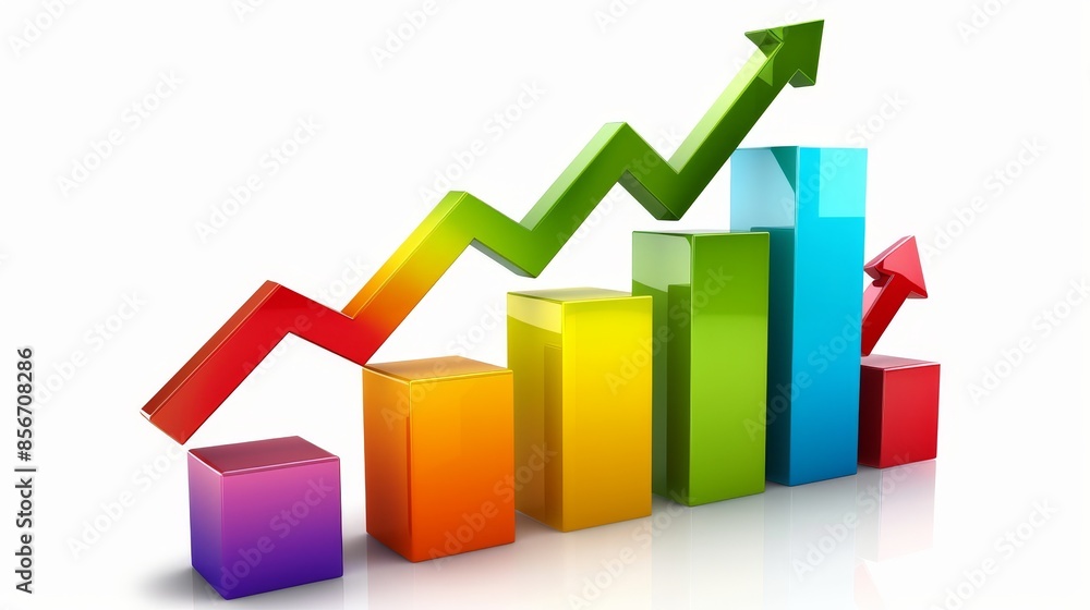 Growth diagram with arrow. 3d render on white Growth diagram with arrow. 3d render on white