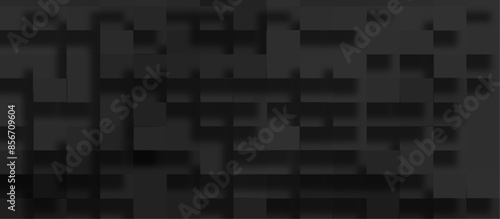 Black tech background with a geometric square and block patterns, Abstract black modern architecture background with luxury block pattern, modern technology black cubes abstract geometric background.
