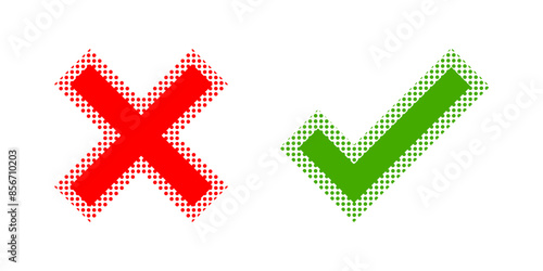 Red cross wrong sign with green checkmark icon flat vector design