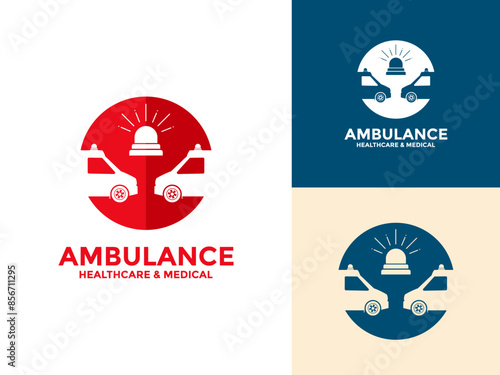 Ambulance Logo Icon Design, Emergency medical service vehicle logo and icon vector illustration