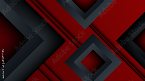 Numerous black with square red abstract background. Modern pointy lines geometric backdrop