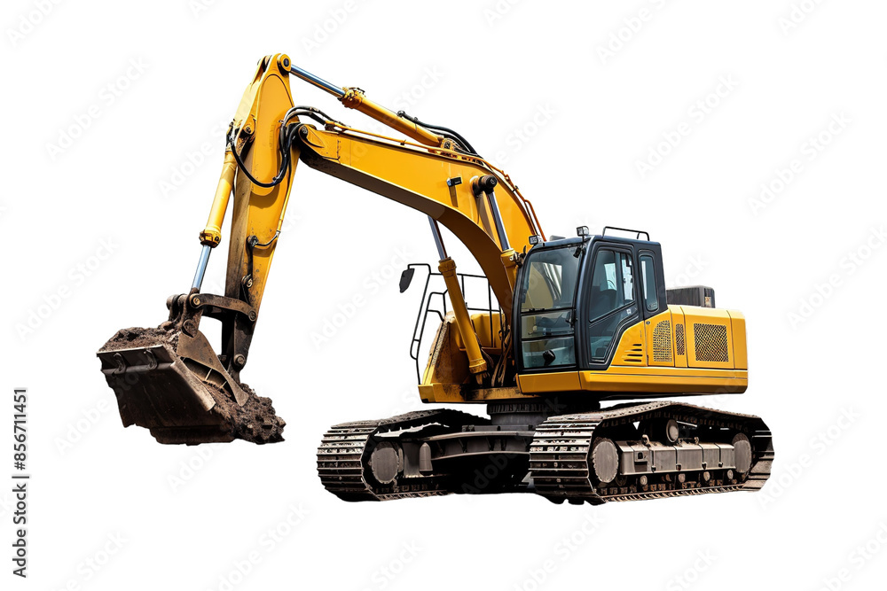 A Powerful Yellow Excavator Ready for Action on a Clear PNG or White Background. A Powerful Yellow Excavator Ready for Action on a Clear PNG or White Background.