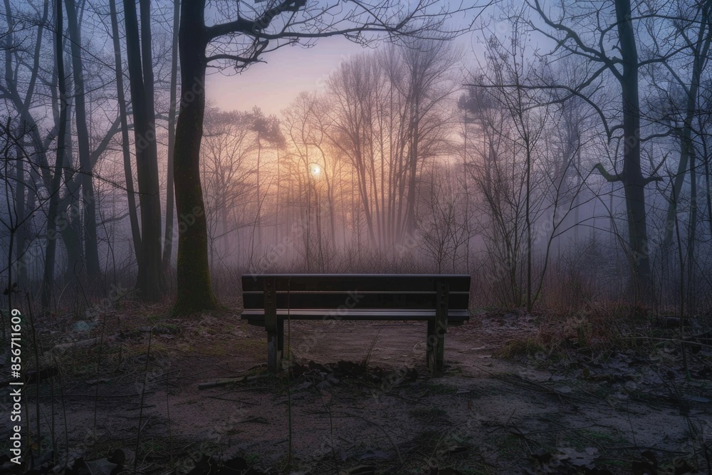A wooden bench situated in the midst of a forest, providing a resting spot for hikers and nature lovers A wooden bench situated in the midst of a forest, providing a resting spot for hikers and nature lovers