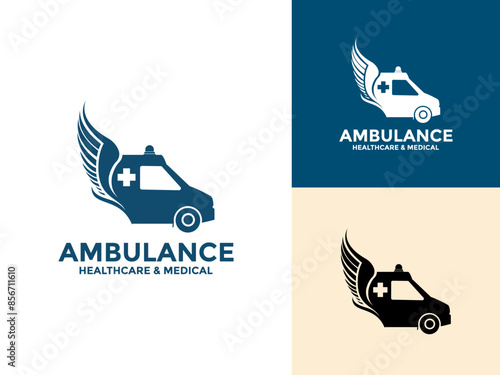 Ambulance Logo Icon Design, Emergency medical service vehicle logo and icon vector illustration
