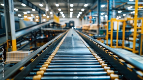 Modern smart factory with empty conveyor belts  showcasing advanced automation and efficient production line  industrial theme  raw texture