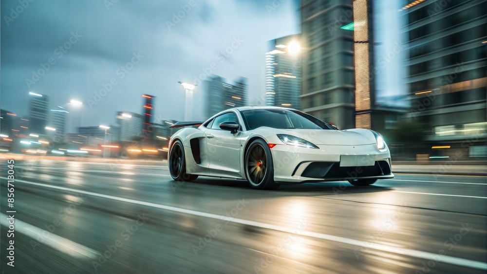 A sleek electric sports car races through a city street at night, its sharp lines and modern design illuminated by the glow of streetlights and urban neon. A sleek electric sports car races through a city street at night, its sharp lines and modern design illuminated by the glow of streetlights and urban neon.