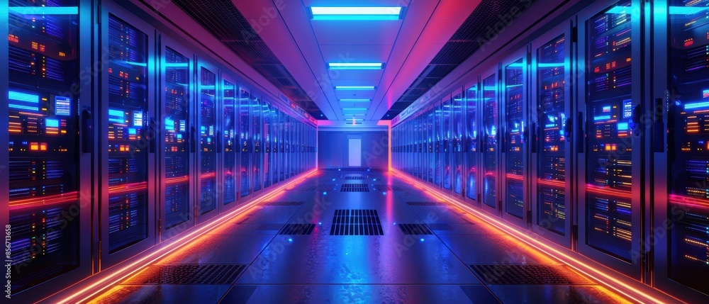 Server Room with Neon Lights. Server Room with Neon Lights.