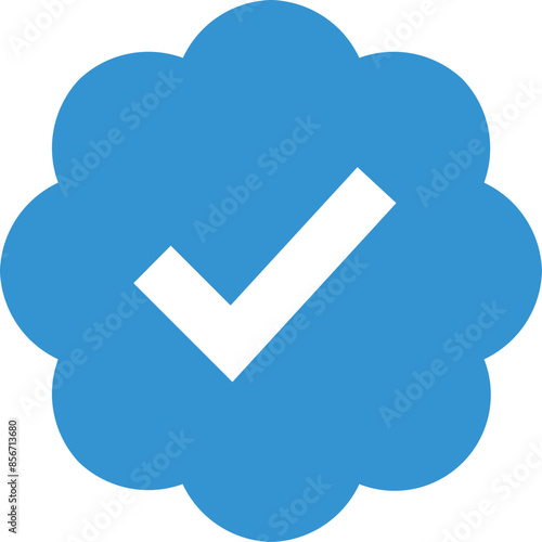 Blue verified social media account icon. Approved profile sign for twitter x, Facebook, Instagram. Tick in rounded corners star. Top page logo. Check mark. safety person in web. Vector illustration