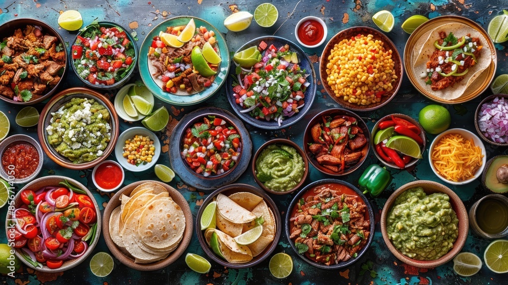 traditional mexican food. happy people celebrating cinco de mayo in backyard at sunny summer day.
