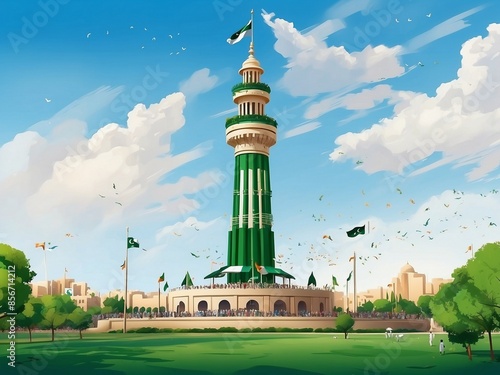 Pakistan independence day design with minar-e-pakistan