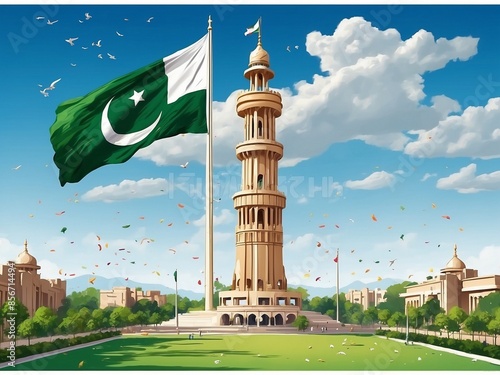 Pakistan independence day design with minar-e-pakistan