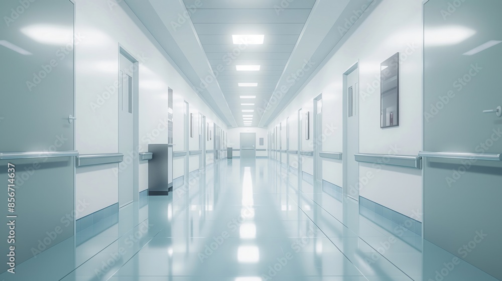 A clean and bright hospital corridor, symbolizing health, hygiene, and modern medical care. A clean and bright hospital corridor, symbolizing health, hygiene, and modern medical care.