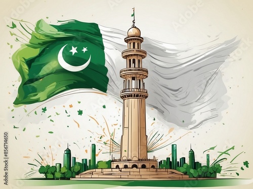Pakistan independence day design with minar-e-pakistan