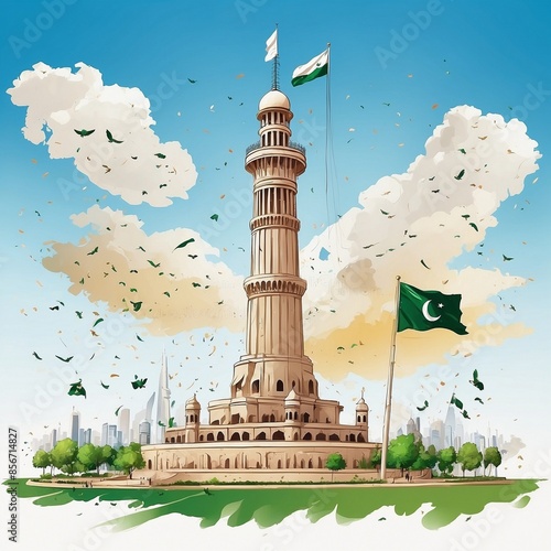 Pakistan independence day design with minar-e-pakistan