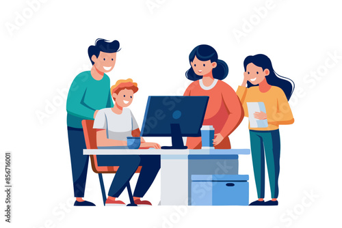 Web developers using a computer together in an office white background modern flat design simple vector illustration isolated transparent background