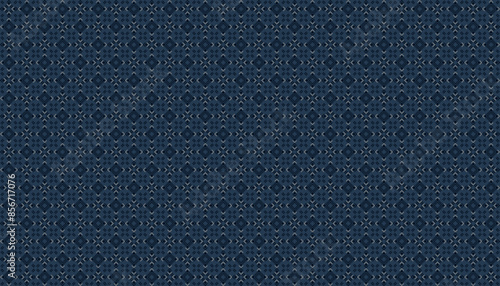 Geometric shape seamless pattern in dark blue and gray on indigo blue background. Vector illustration, for masculine shirt lady dress fabric textile cover decoration wallpaper backdrop 