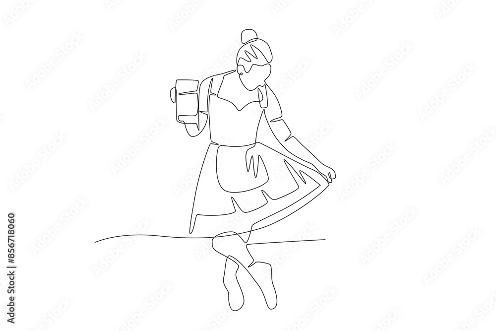 Graceful woman with a glass of beer. Oktoberfest concept one-line drawing Graceful woman with a glass of beer. Oktoberfest concept one-line drawing