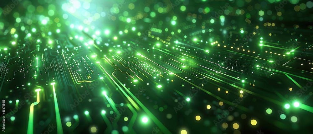 Abstract Green Circuit Board with Glowing Lights. Abstract Green Circuit Board with Glowing Lights.