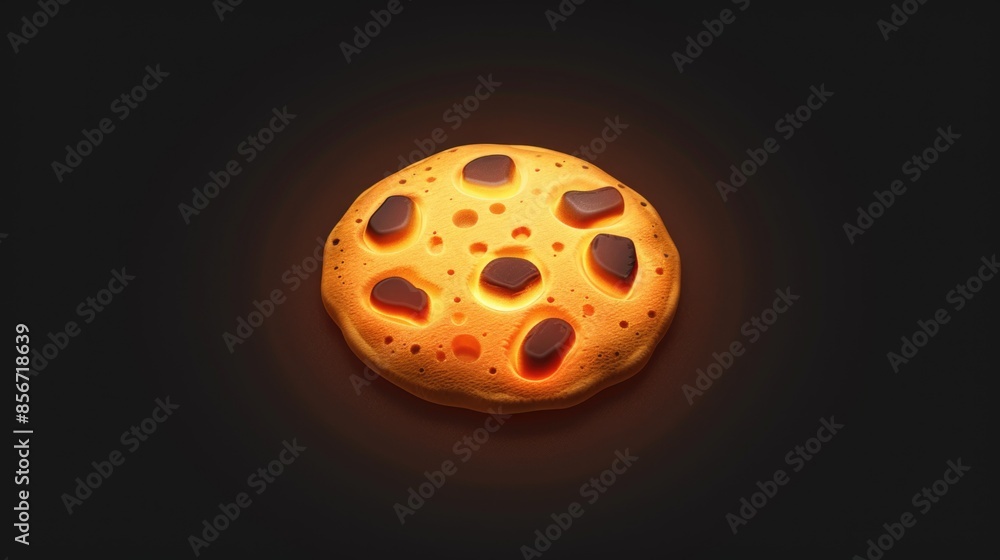 A close-up view of a single cookie on a dark surface A close-up view of a single cookie on a dark surface